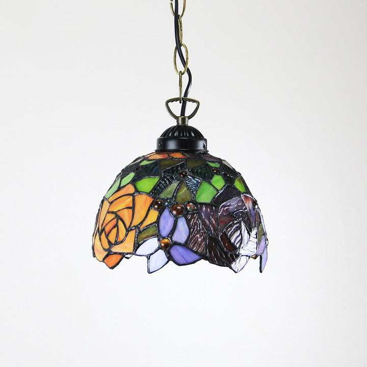 Suspension lumineuse à 1 ampoule en verre teinté avec perles Rustic Rose de Tiffany 