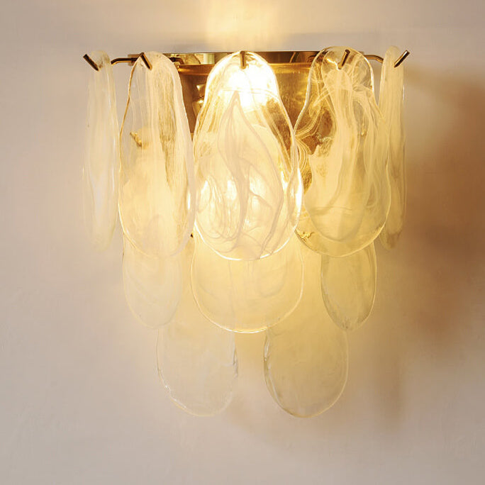 Aplique de pared con pantalla de cristal de lujo ligero francés con perlas y 2 luces 