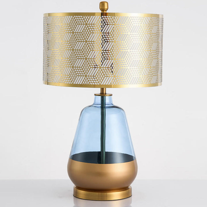 Modern Luxury Blue Glass Bottle Metal Lamp Shade 1-Light Table Lamp for Bedroom