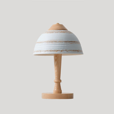 Vintage Solid Wood Ceramic Dome LED Table Lamp