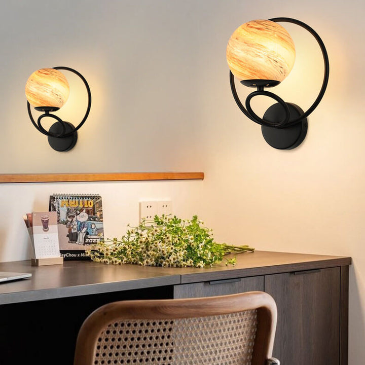 Contemporary Creative Circle Planet Glass Iron 1-Light Wall Sconce Lamp for Living Room Bedroom