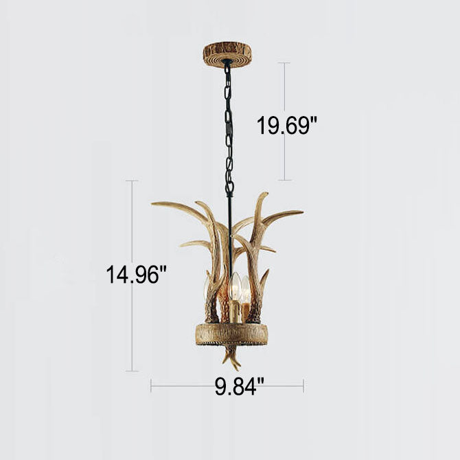 Lámpara de Araña de 3 Luces con Cabeza de Ciervo de Resina Industrial Vintage 