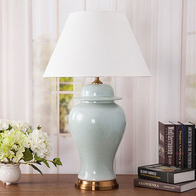 Traditional Chinese Fabric Shade Ceramic Vase Base 1-Light Table Lamp For Home Office