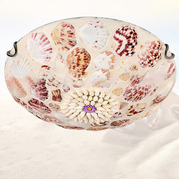 European Mediterranean Shell Art Round LED Flush Mount Ceiling Light