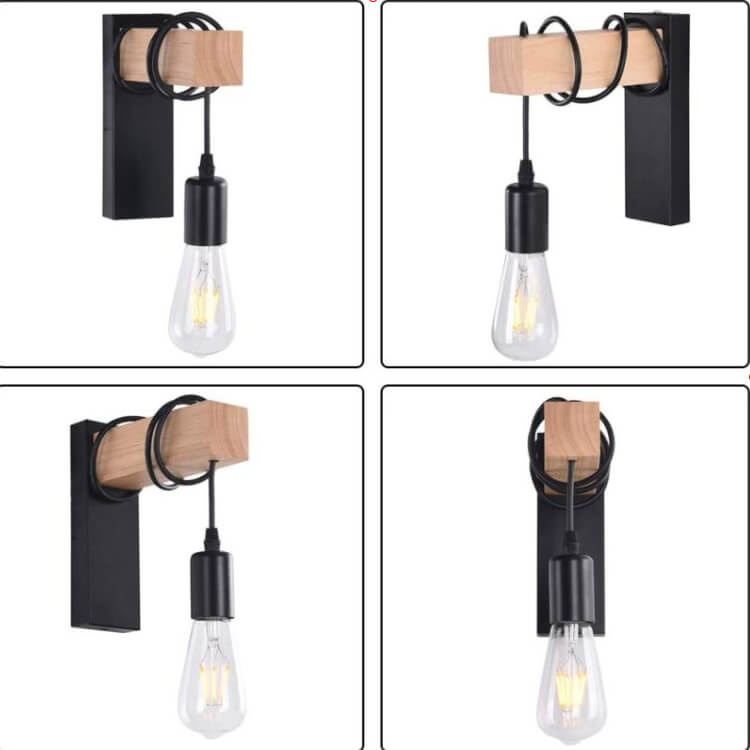 Abat-jour en plastique 1 lumière avec bras en bois et globe applique 