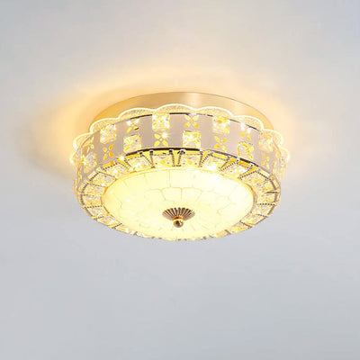 European Crystal Round Lace Design LED Flush Mount Ceiling Light