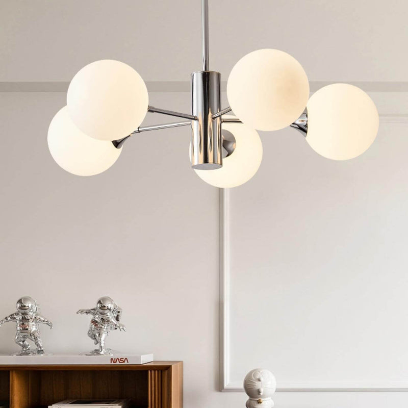 Modern Light Luxury White Round Ball Glass Iron 3/5/8-Light Chandelier
