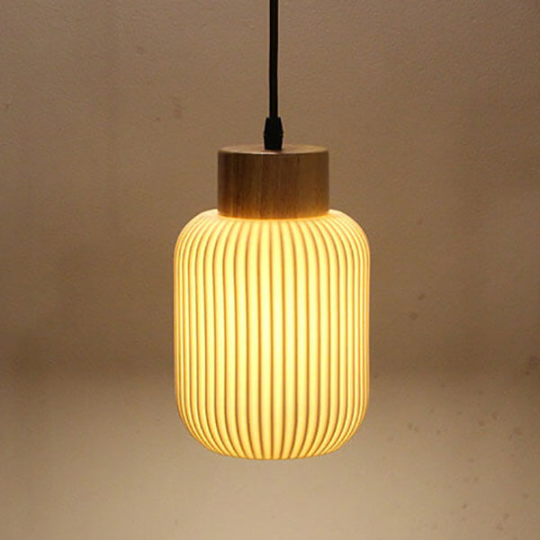 Nordic  White Ceramic Cylindrical Jar 1-Light Japanese Pendant Light