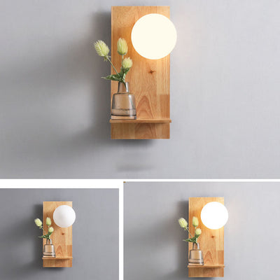Nordic Minimalist Glass Ball Wooden Square Base 1-Light Wall Sconce Lamp