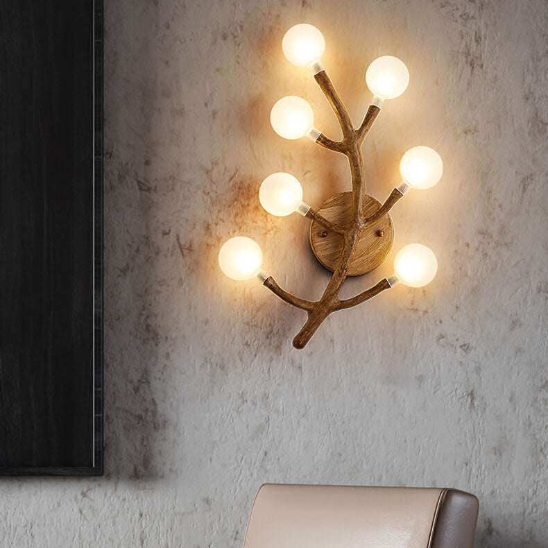 Traditional Vintage Tree Fork Resin Glass 7-Light Wall Sconce Lamp For Bedroom