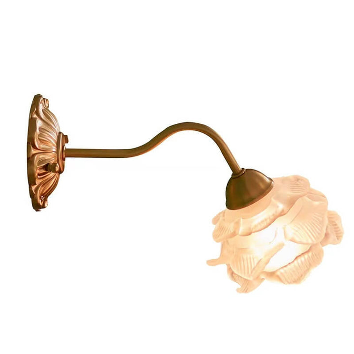 Applique murale en laiton et verre floral de luxe léger européen à 1 lumière 