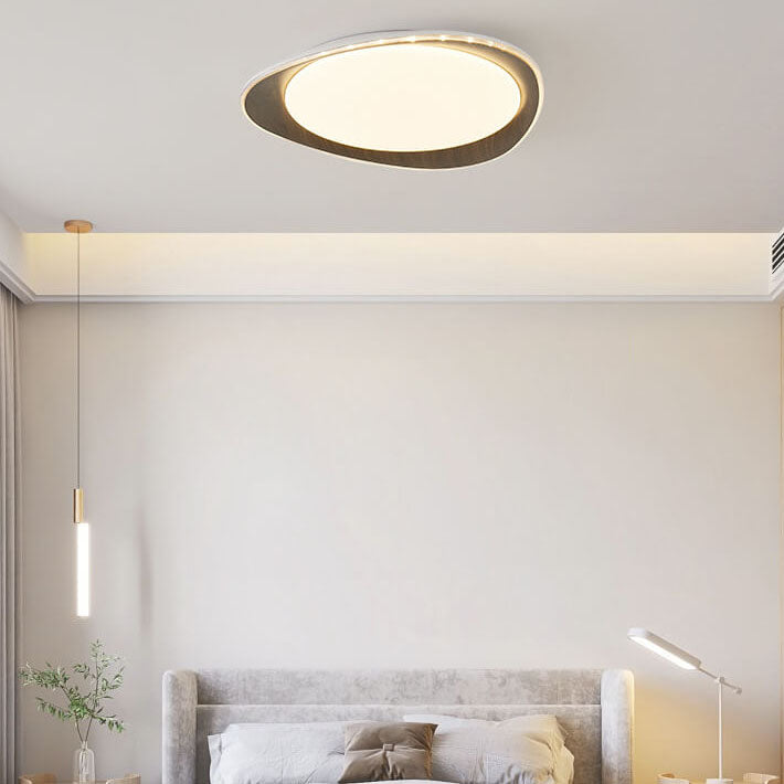 Modern Minimalist Wood Grain Pebble LED Flush Mount Ceiling Light