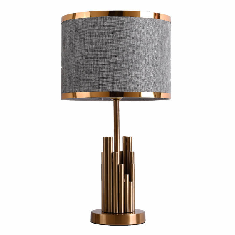 Lámpara de mesa de 1 luz con diseño cilíndrico simple de lujo ligero y moderno de tela 