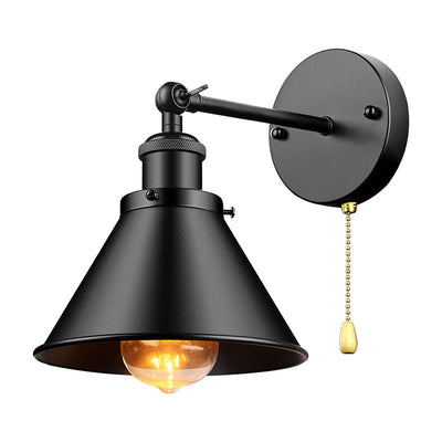 Contemporary Industrial Iron Funnel Shade 1-Light Wall Sconce Lamp For Bedroom