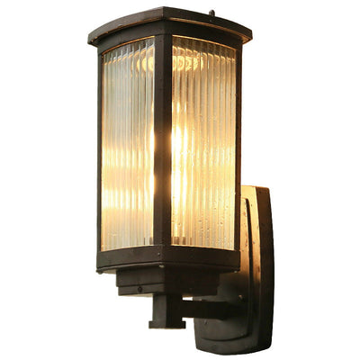 Solar Chinese Outdoor Square Column Cage 1-Light Wall Sconce Lamp