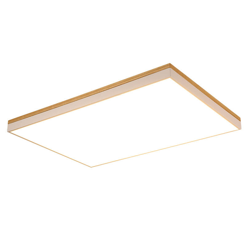 Moderne minimalistische LED-Deckenleuchte zur flachen Montage aus massivem Holz und Acryl in quadratischer Rechteckform für das Wohnzimmer 