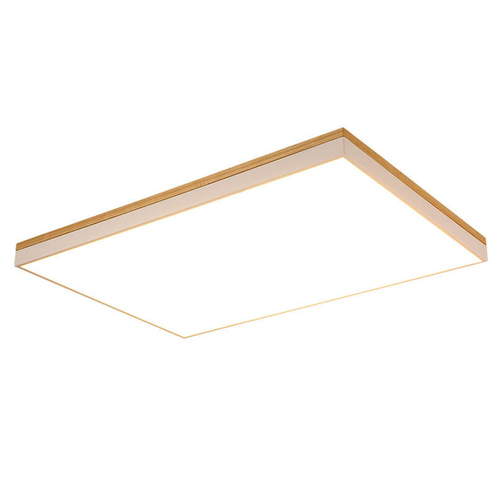 Moderne minimalistische LED-Deckenleuchte zur flachen Montage aus massivem Holz und Acryl in quadratischer Rechteckform für das Wohnzimmer 