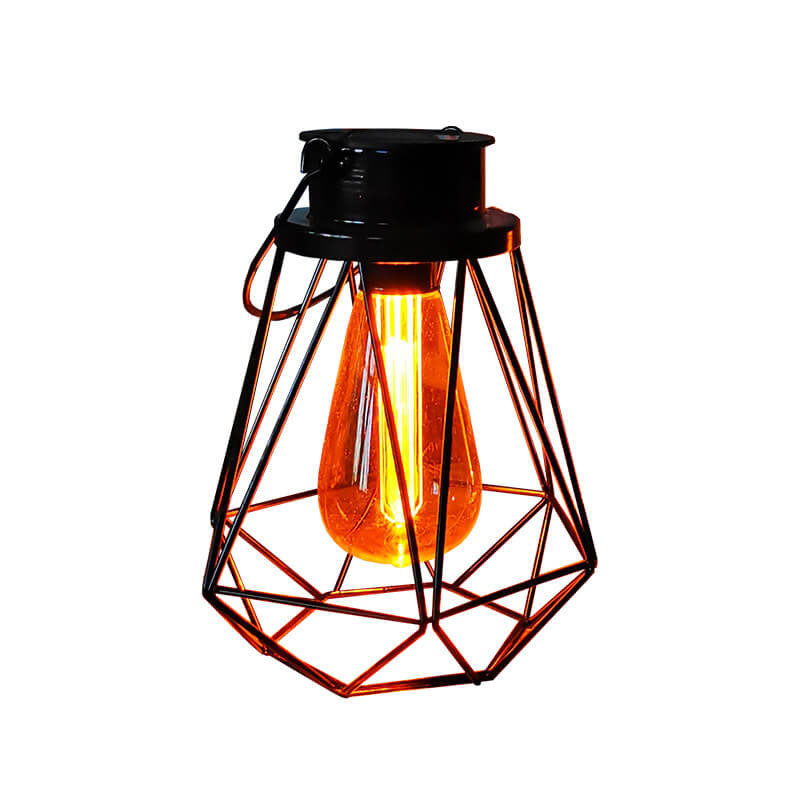 Solar Retro Iron Lantern Geometry LED Decorative Outdoor Landscape Light