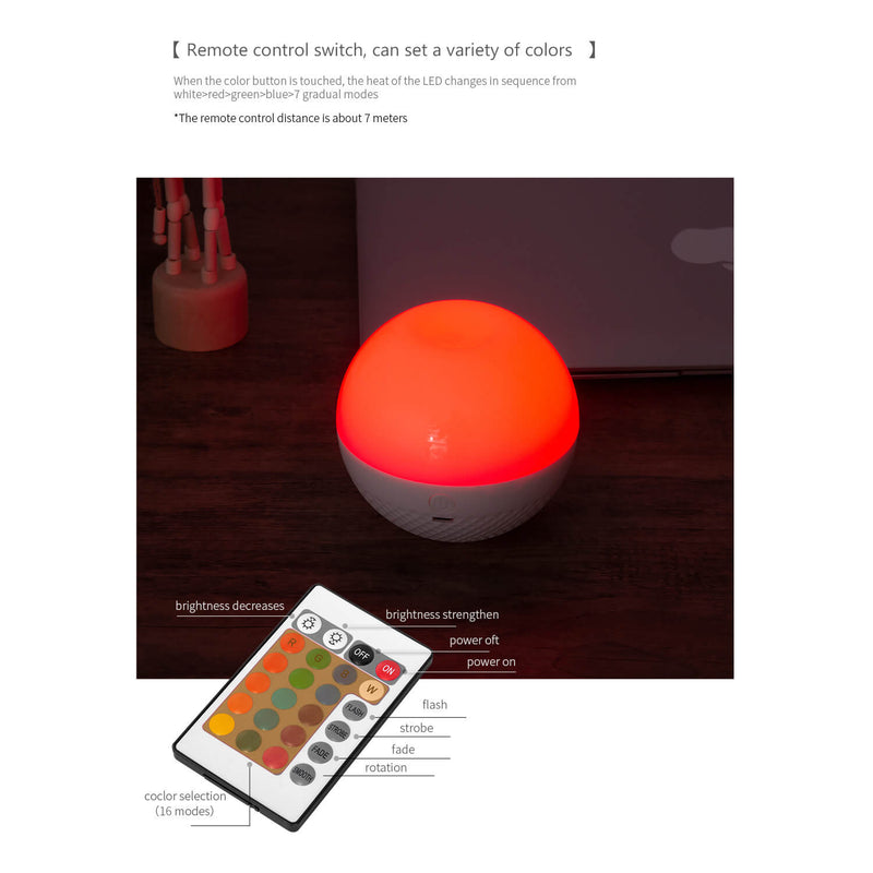 LED Round Ball Night Light 16 Color Remote Control Touch  Table Lamp