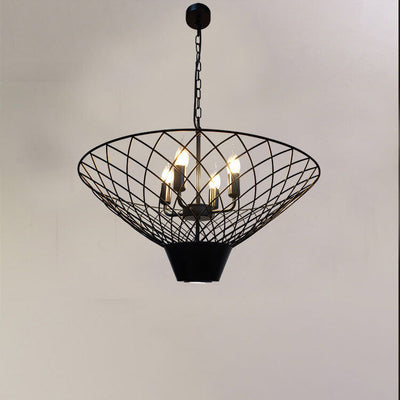 Vintage Industrial Black Wrought Iron Umbrella Shape With Spotlight 4-Light Chandelier