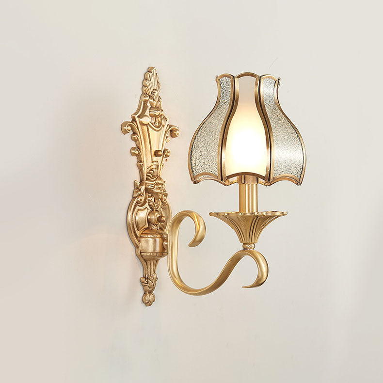 European Light Luxury Vintage Copper Glass 1/2-Light Wall Sconce Light