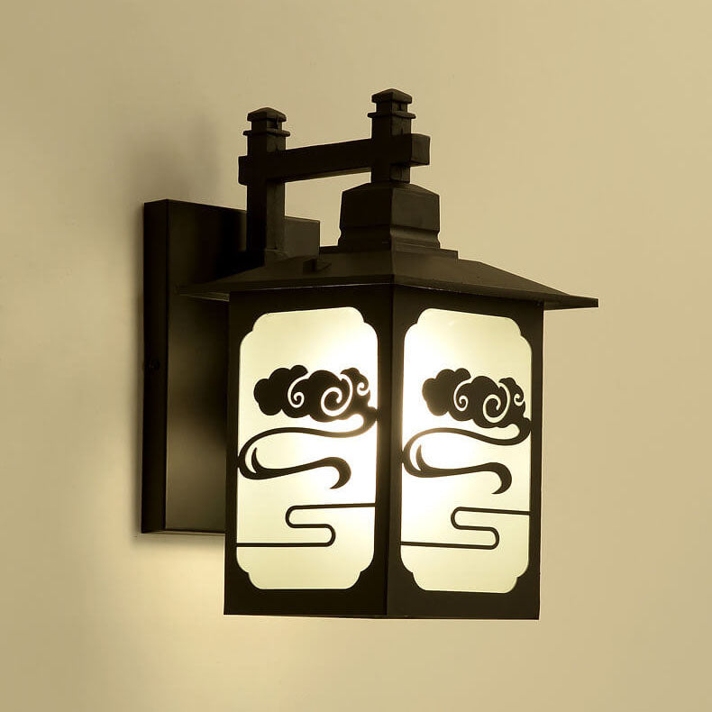 Applique murale traditionnelle chinoise rectangulaire en tôle galvanisée en alliage de zinc à 1 lumière pour patio extérieur 