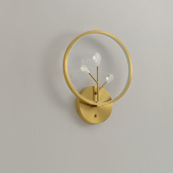 Modern Luxury Brass Crystal Tree Branch Circle LED Wall Sconce Lamp
