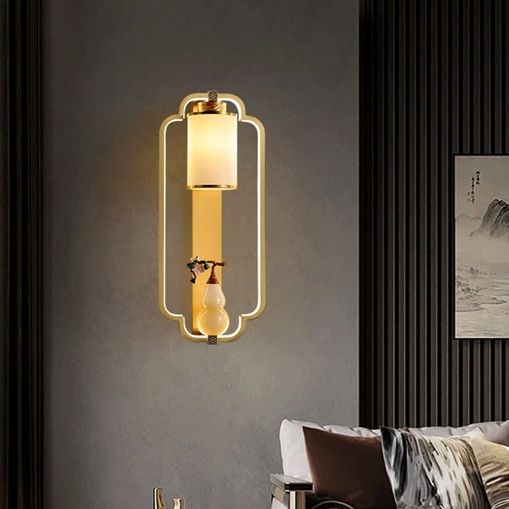Aplique de pared LED con nudo de anillo de jade de latón chino moderno 