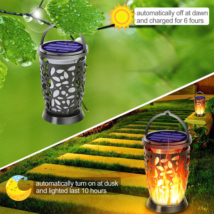 Solar Flame Petal Column Outdoor Garden 96 LED Landscape Decorative Path Light