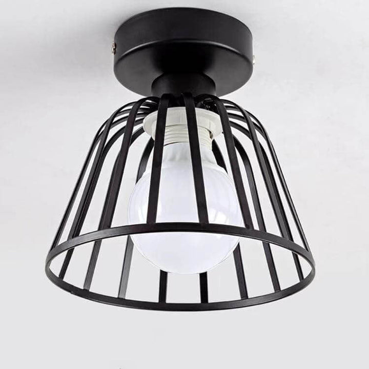 Plafonnier semi-encastré vintage en fer à cage conique à 1 lumière 