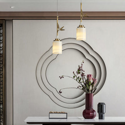 Modern Chinese Marble Column Brass 1-Light Pendant Light