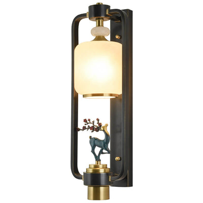 Modern Chinese Plum Deer Brass Glass Ring 2-Light Wall Sconce Lamp