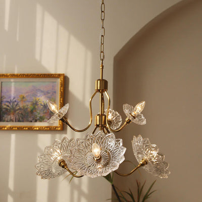 French Vintage Flower Butterfly Glass  4/6 Light Chandelier