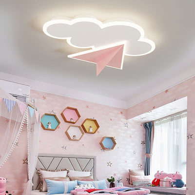 Creative Cartoon Clouds Airplane LED Kids Flush Mount Ceiling Light