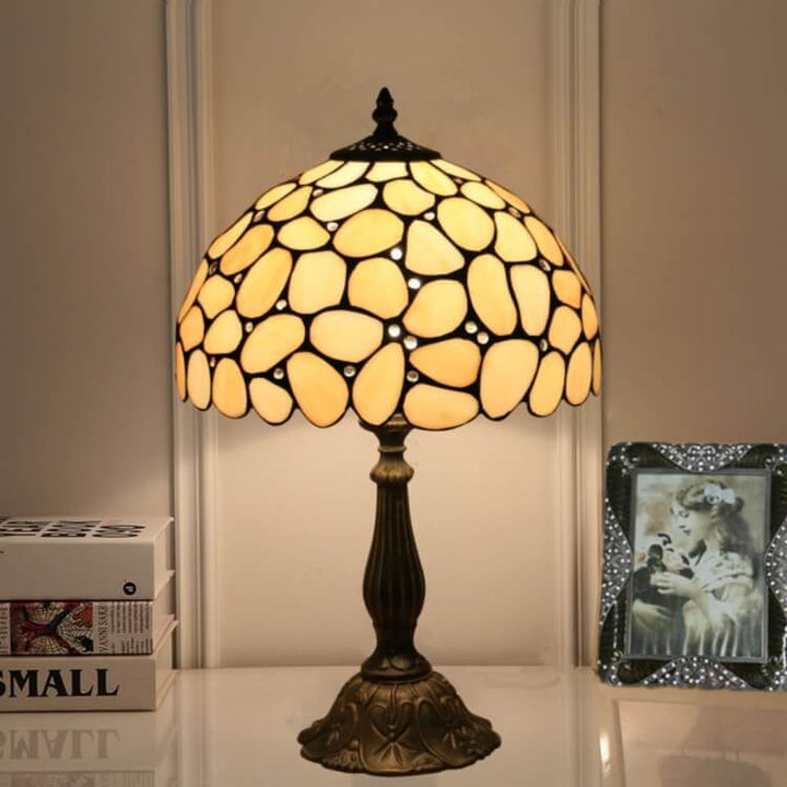 Traditional Tiffany Pebbles Flower Stained Glass Dome 1-Light Table Lamp For Bedroom