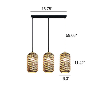 Modern Minimalist Rattan Weaving Column 3-Light Island Light Chandelier