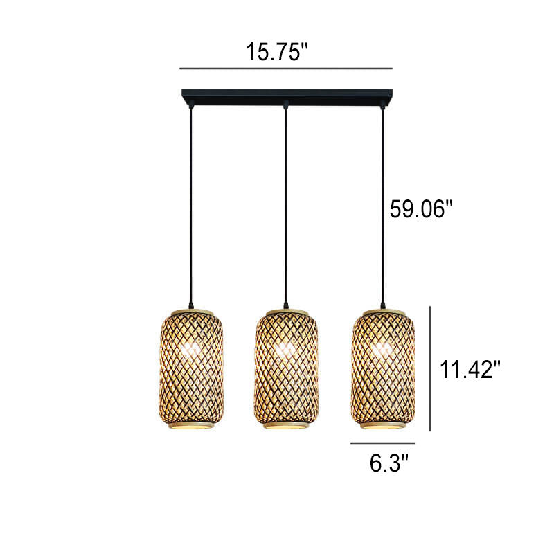 Modern Minimalist Rattan Weaving Column 3-Light Island Light Chandelier