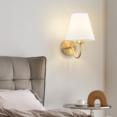 European Minimalist Cone Fabric Curved Arm 1-Light Wall Sconce Lamp