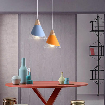 Nordic Macaron 1-Light Wire Cone Cage Pendant Light