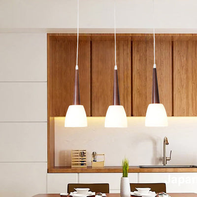 Modern Chinese Walnut Glass Shade 3-Light Chandelier
