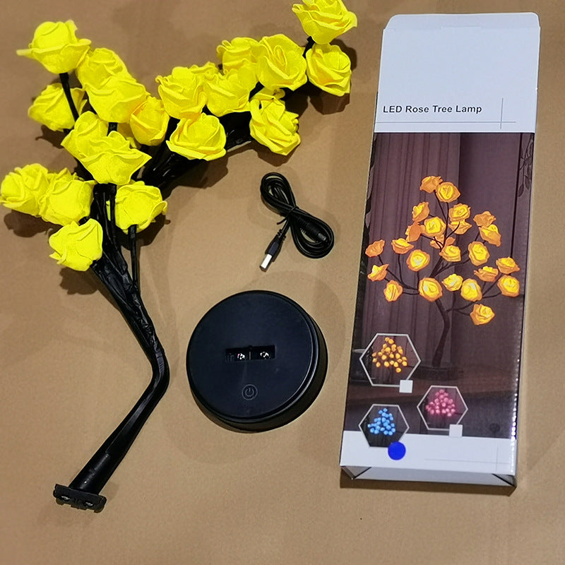 Contemporary Creative Plastic High-Density Polymer Foam Simulation Tree LED Rose Tree Decoration Table Lamp For Bedroom &amp; Living Room