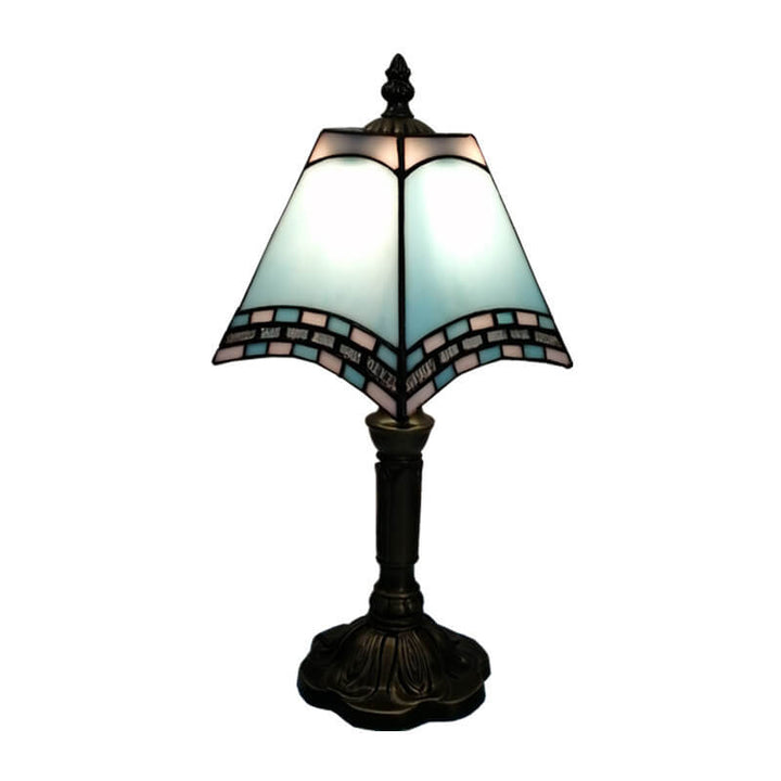 Traditional Tiffany Square Stained Glass Iron 1-Light Table Lamp For Bedroom