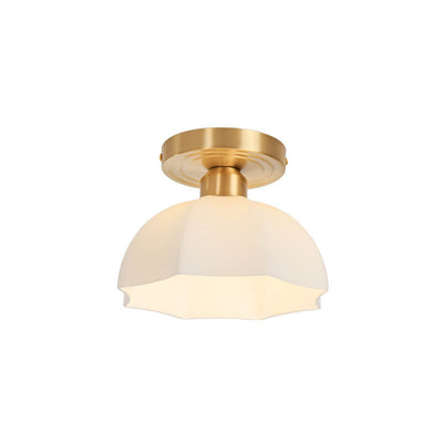 Japanese Vintage Brass Glass Dome 1-Light Semi-Flush Mount Ceiling Light