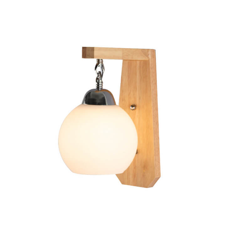 Japanese Simple Glass Round Shade Wood Arm 1-Light Wall Sconce Lamp