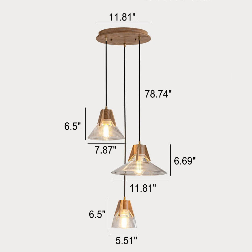 Lámpara de Isla de Cono de Vidrio de Tronco Japonés Vintage 1/3 Luces Candelabro 