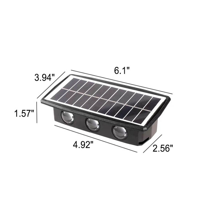 Moderne rechteckige obere und untere Doppelkopf-Solar-LED-Außenwandleuchte für den Garten 