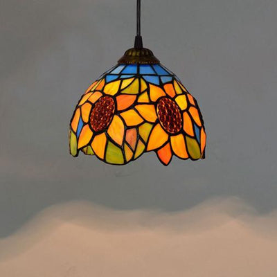 Creative Retro Tiffany 1-Light Sun Flower Pendant Light