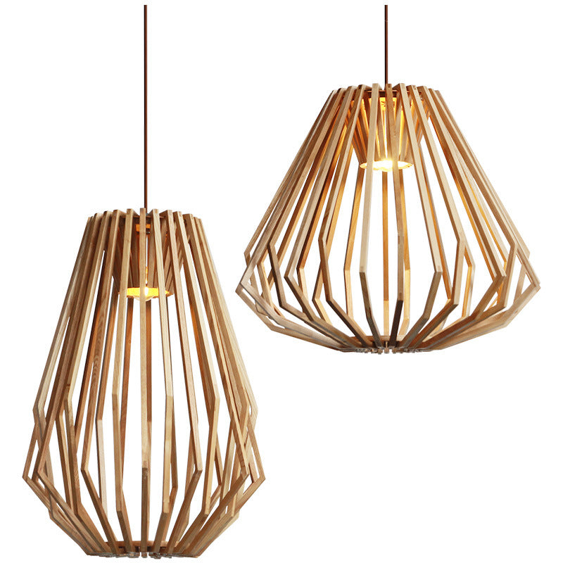 Vintage Creative Geometric Ash Wood 1-Light Pendant Light