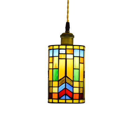 Tiffany Mediterranean Stained Glass Cylinder 1-Light Pendant Light