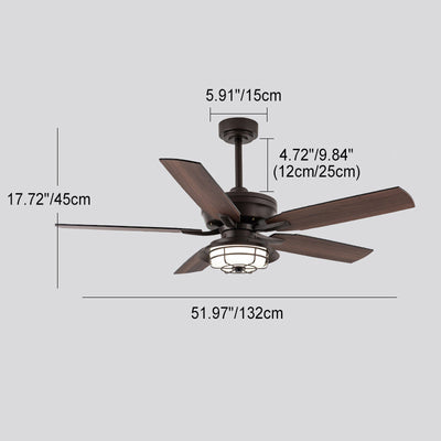 Lame de ventilateur en bois étanche industrielle contemporaine, cadre rond en fer, tiges LED, lumière de ventilateur de plafond pour Patio extérieur 